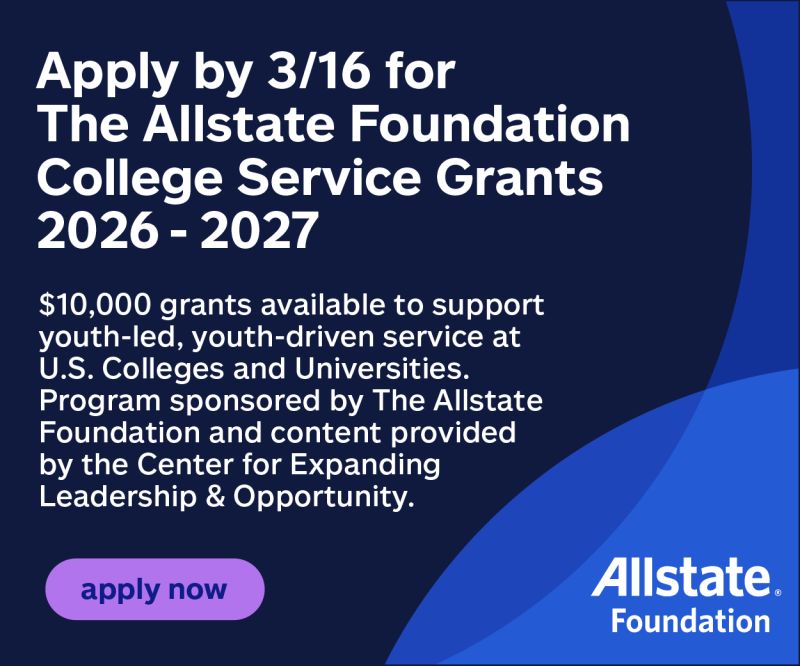 The Allstate Foundation College Service Grants 2026–2027: $10,000 Grants for Youth-Led Campus Service