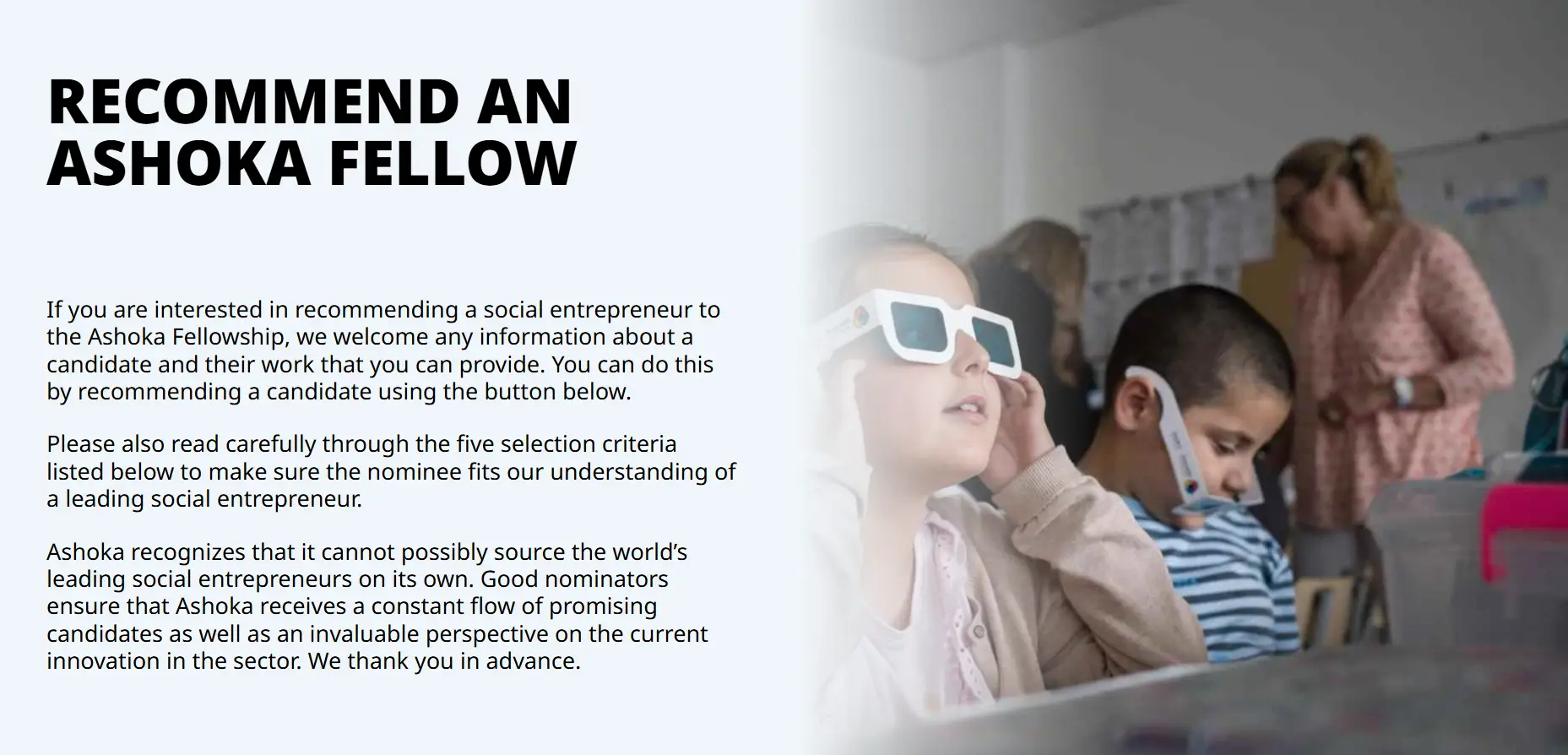 Recommendation for Ashoka Fellowship: Submit a Changemaker for the Fellowship