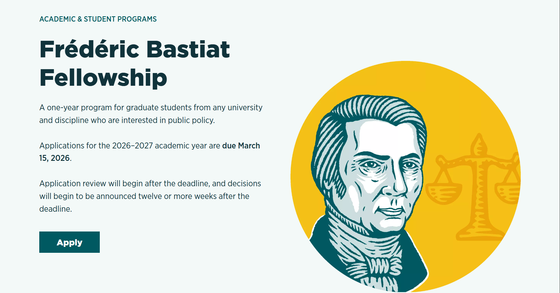 Apply for the 2026–2027 Frédéric Bastiat Fellowship for Graduate Students
