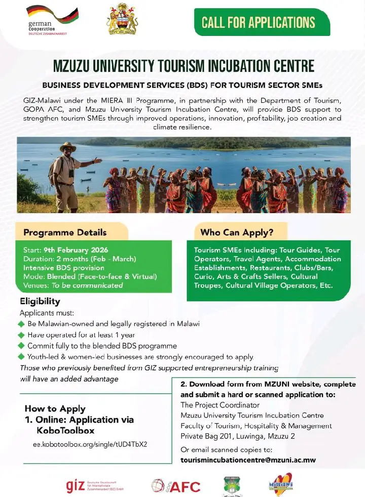 Mzuzu University Tourism Incubation Centre Opens Applications for MIERA III Business Development Programme