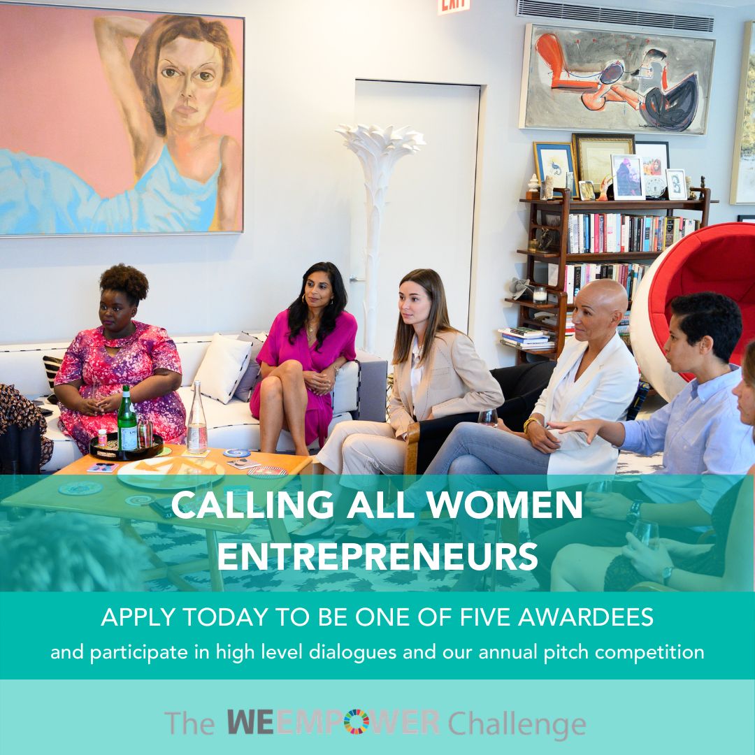 Banner graphic for the WE Empower UN SDG Challenge 2026 highlighting a global competition for women social entrepreneurs advancing the UN Sustainable Development Goals, with application deadline March 8, 2026