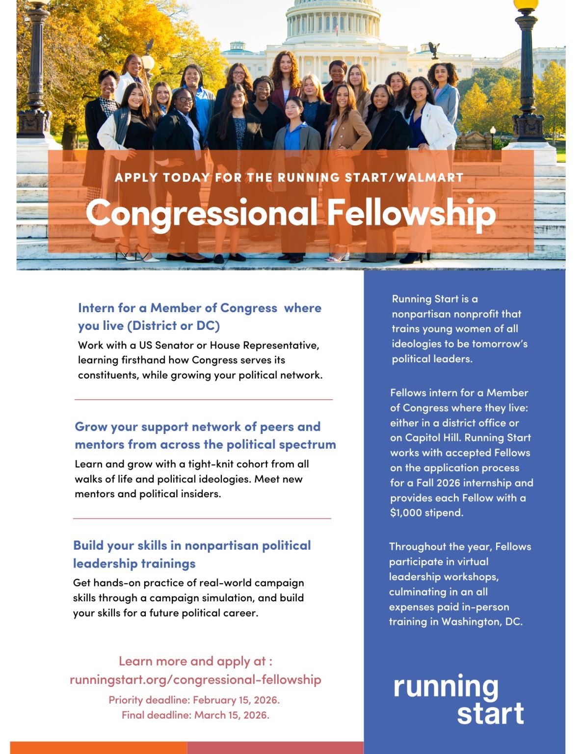 2026 Running Start/Walmart Congressional Fellowship: Launch Your Political Journey