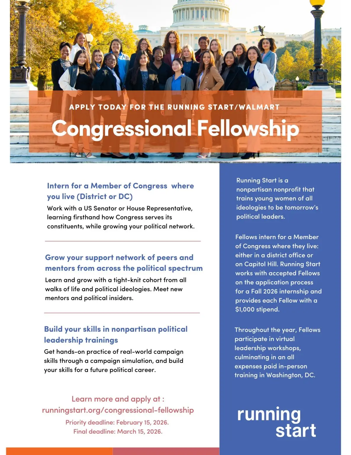2026 Running Start/Walmart Congressional Fellowship: Launch Your Political Journey