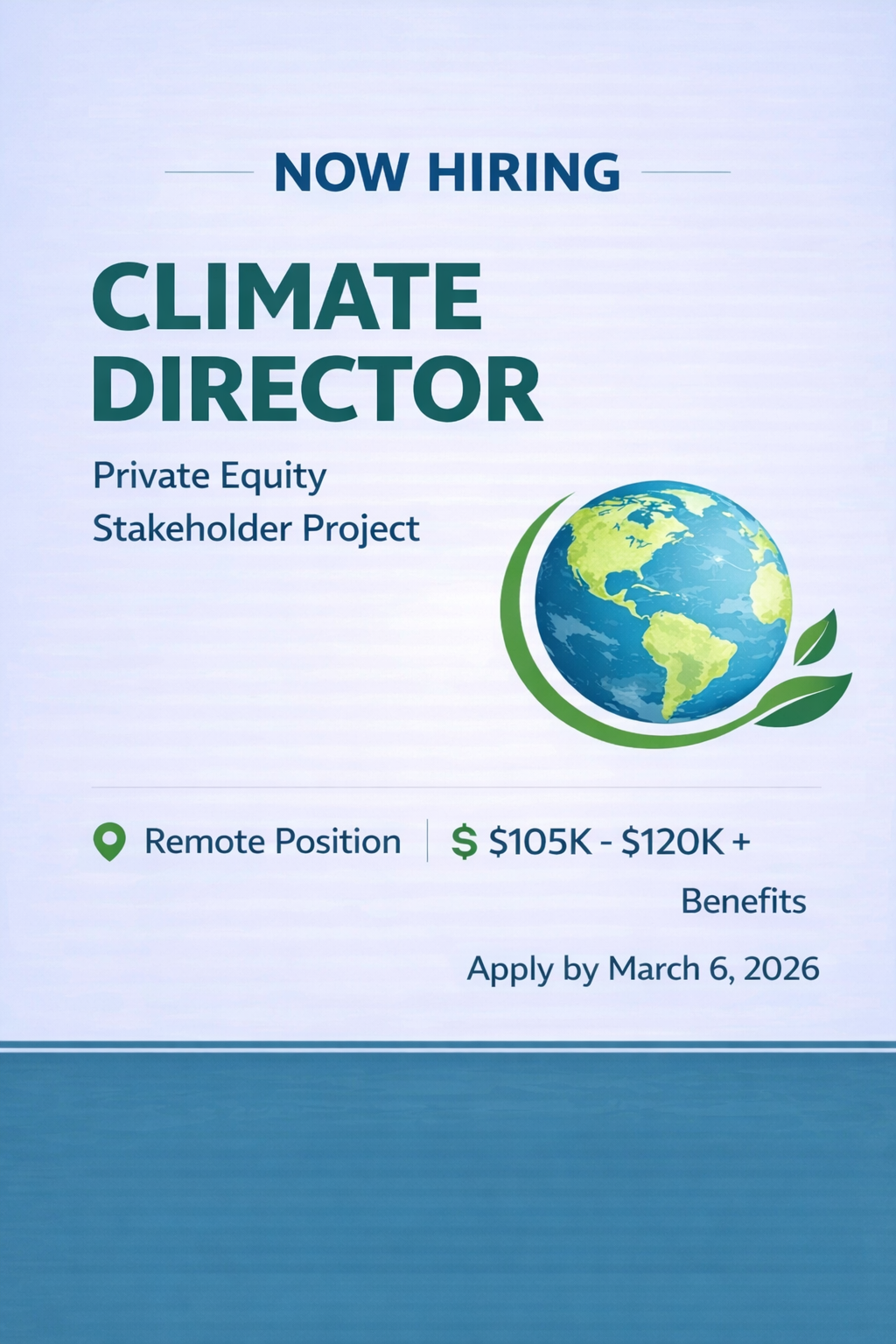 HIGH IMPACT CLIMATE LEADERSHIP ROLE: Private Equity Stakeholder Project Hiring a Climate Director