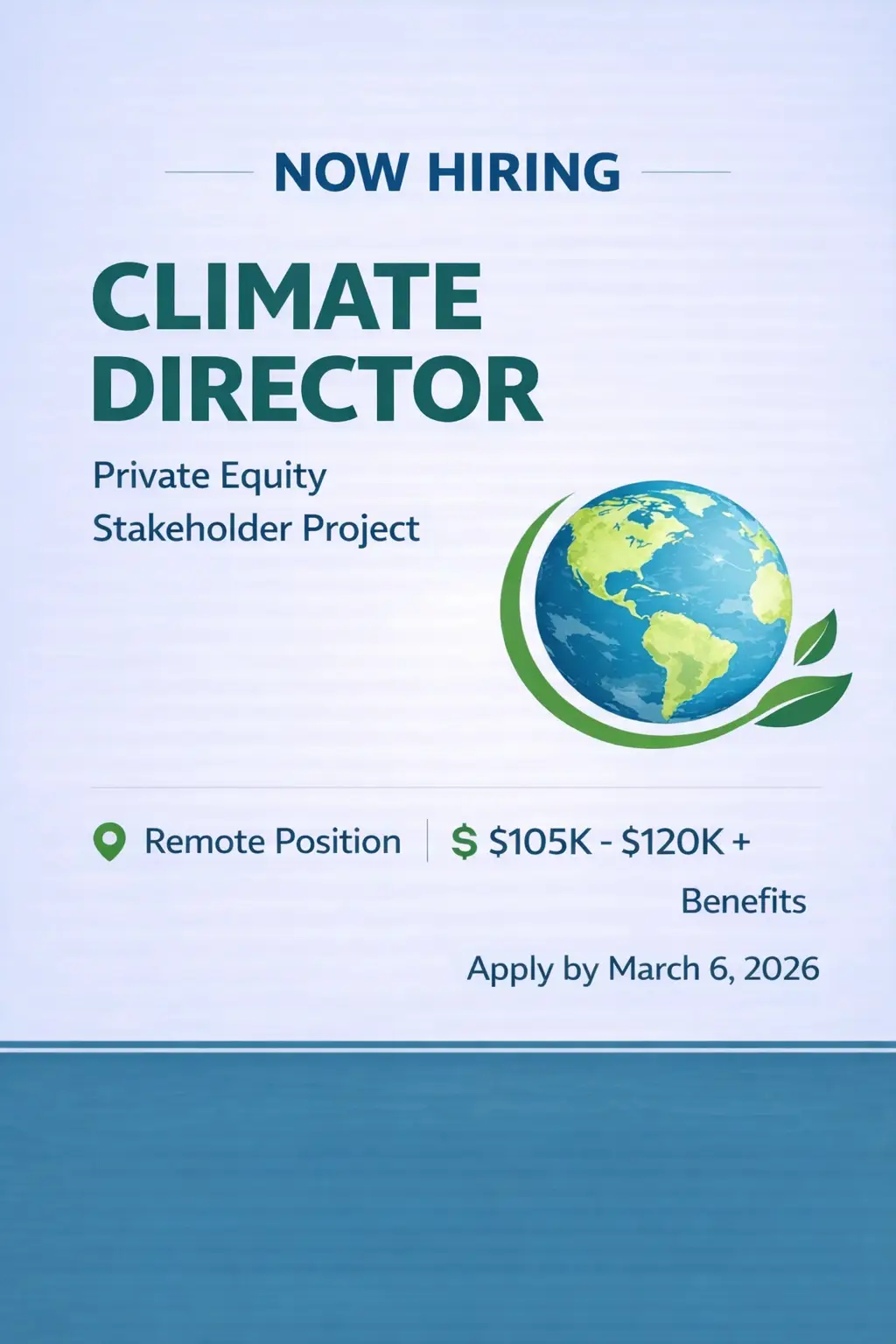 HIGH IMPACT CLIMATE LEADERSHIP ROLE: Private Equity Stakeholder Project Hiring a Climate Director