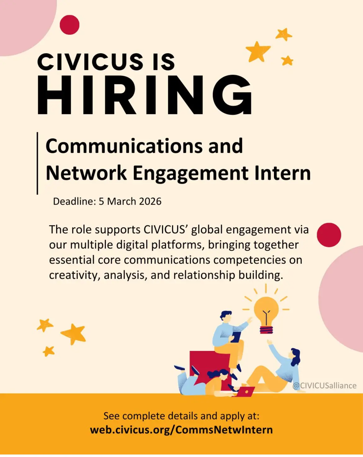 Launch Your Career in Civil Engagement :Apply for the CIVICUS Communications & Engagement Internships