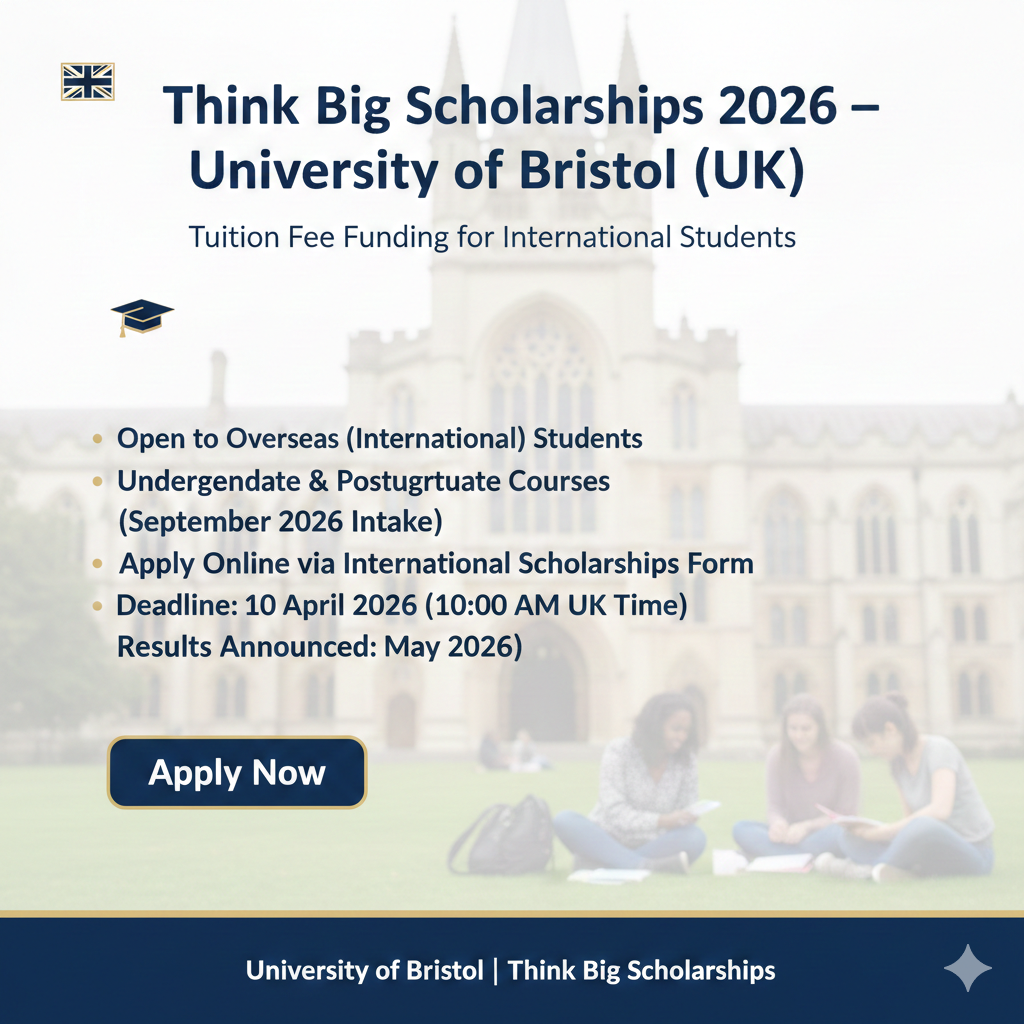 University of Bristol Think Big Scholarships 2026 for International Students – Apply by 10 April 2026