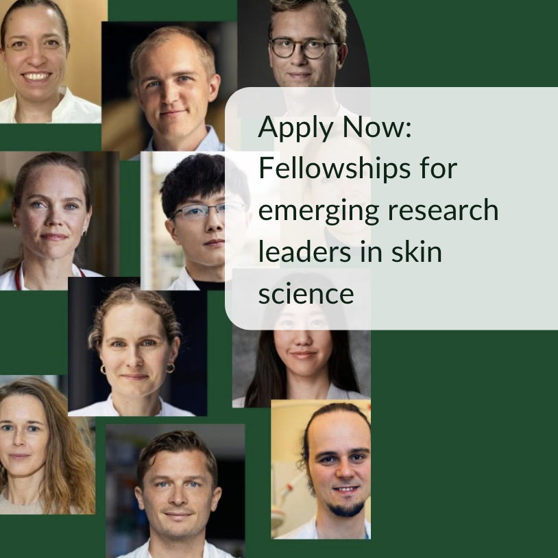 Flyer promoting the LEO Foundation Dr Abildgaard Fellowships, offering five-year research funding for emerging leaders in skin and dermatology research, with application deadline 19 March 2026