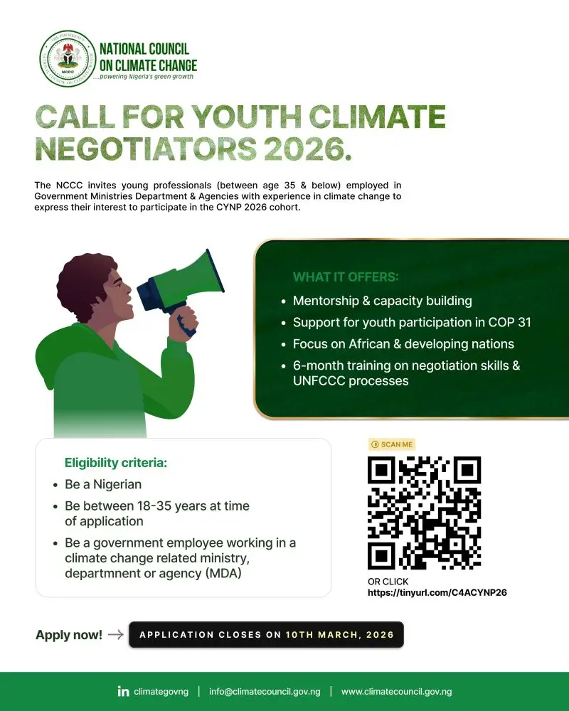 Nigeria Climate Youth Negotiators Programme 2026: Apply to Represent Nigeria in Global Climate Negotiations