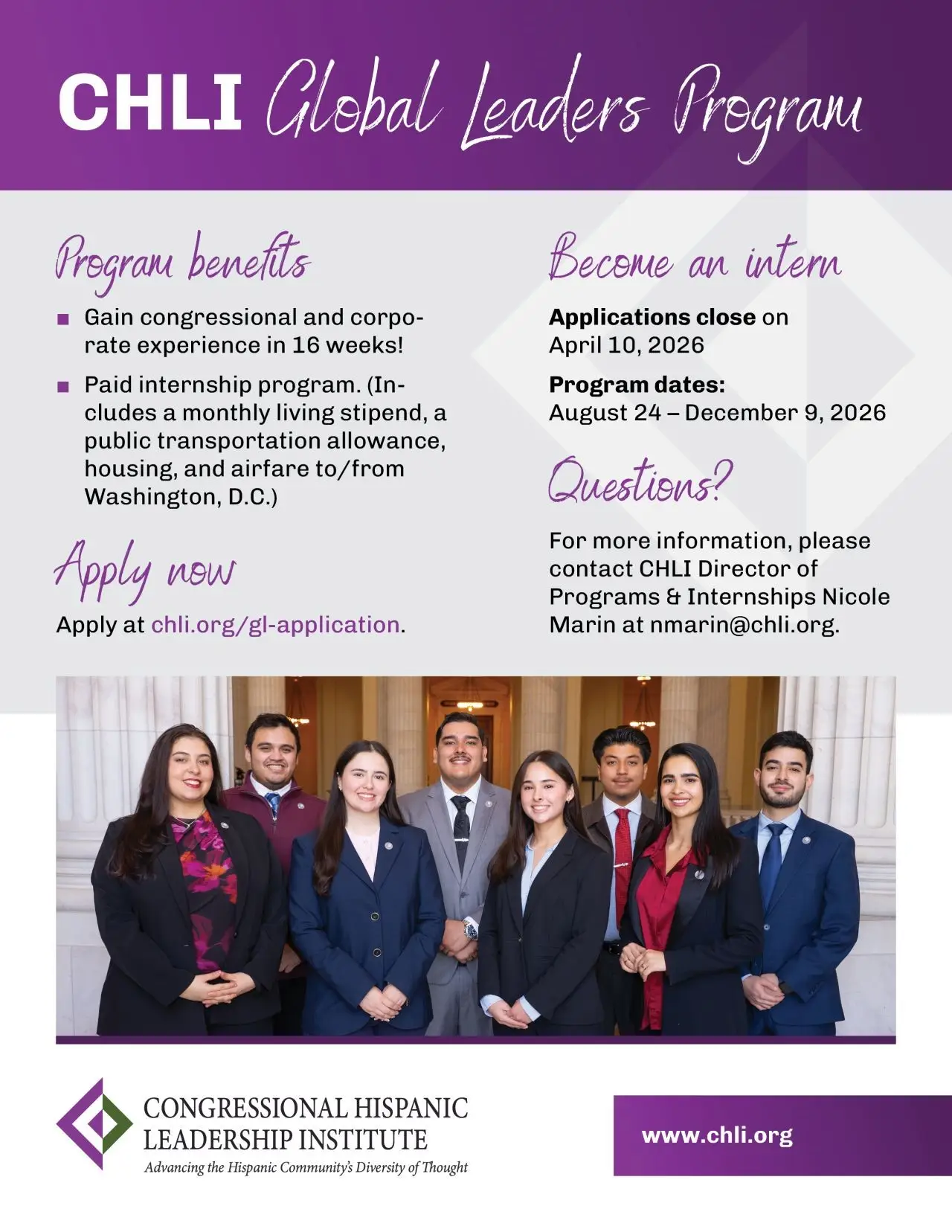 CHLI Global Leaders Program Fall 2026: Paid Public Policy Internship in Washington, D.C. for Students and Recent Graduates