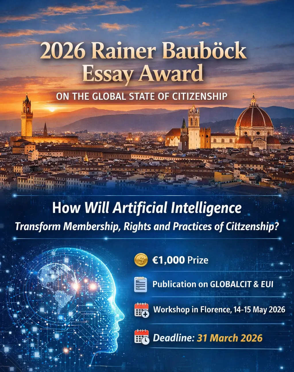 2026 Rainer Bauböck Essay Award on the Global State of Citizenship: Explore How AI Will Transform Citizenship Worldwide