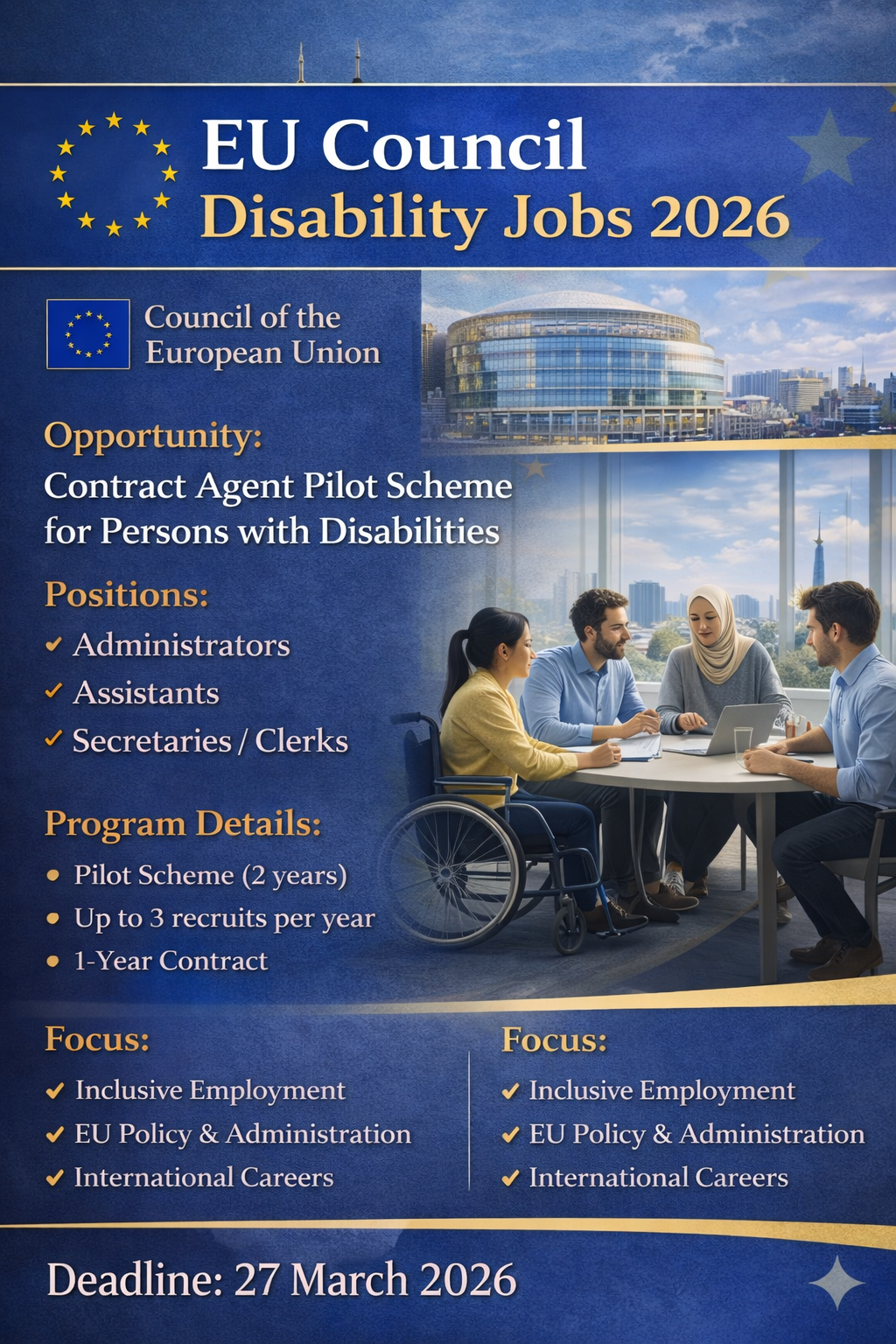 Disability Jobs at EU Council 2026 – Contract Agent Pilot Scheme