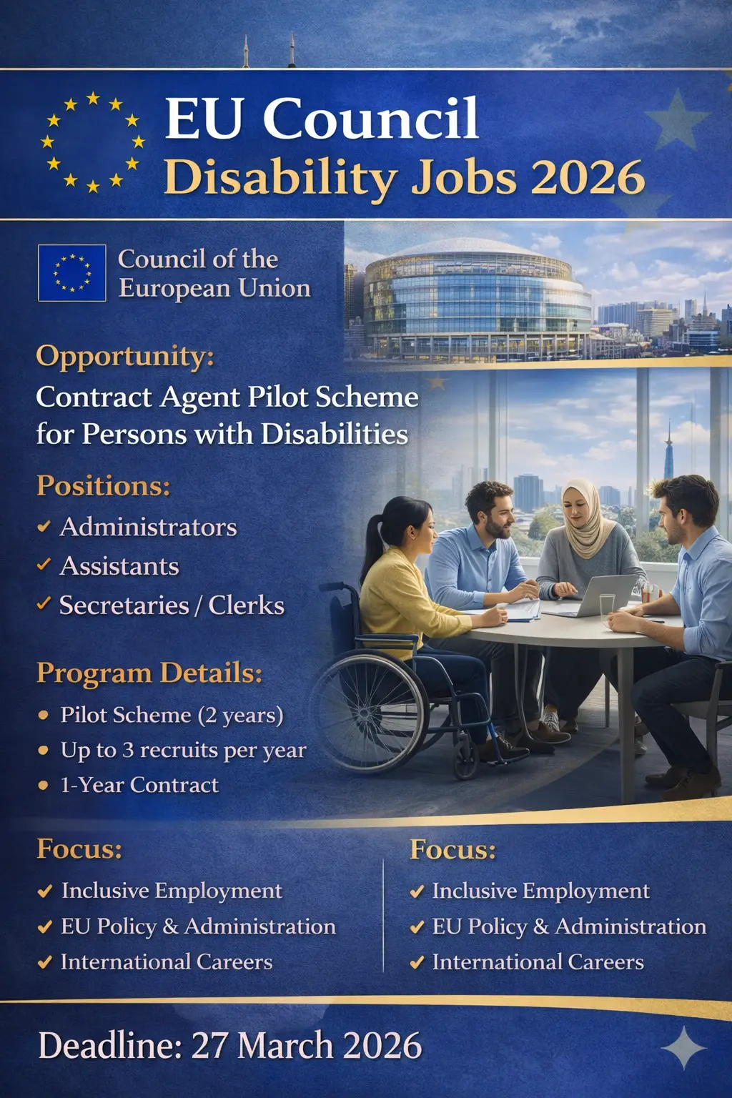 Disability Jobs at EU Council 2026 – Contract Agent Pilot Scheme