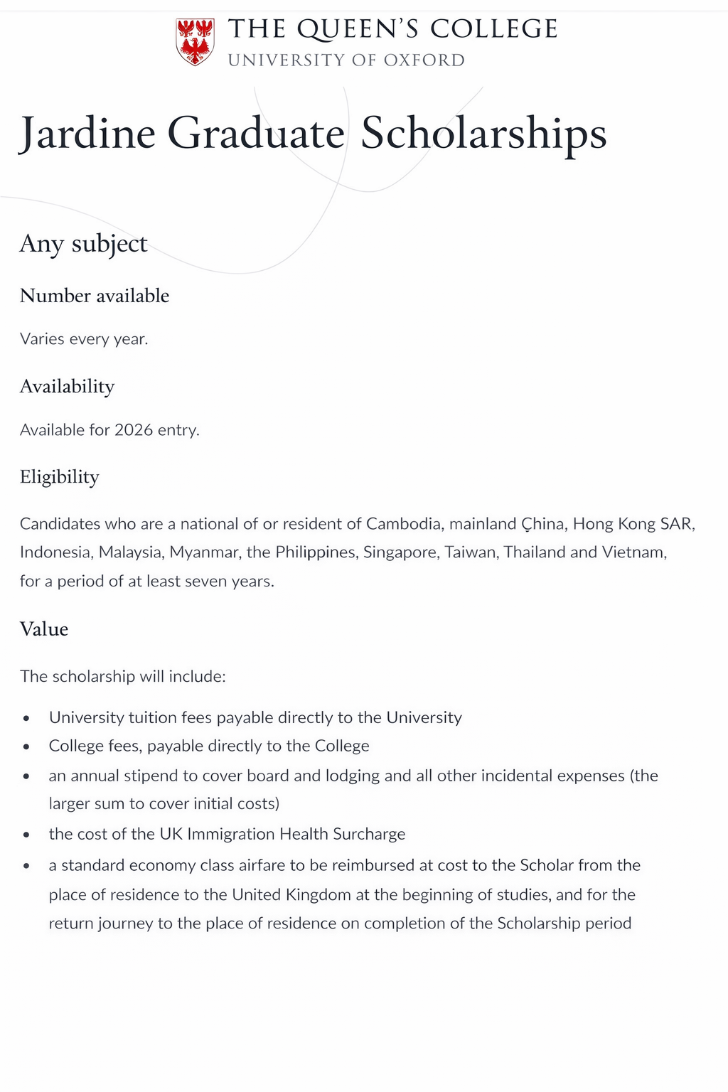 Fully Funded Jardine Graduate Scholarships at University of Oxford 2026 – Tuition, Stipend and Airfare Covered