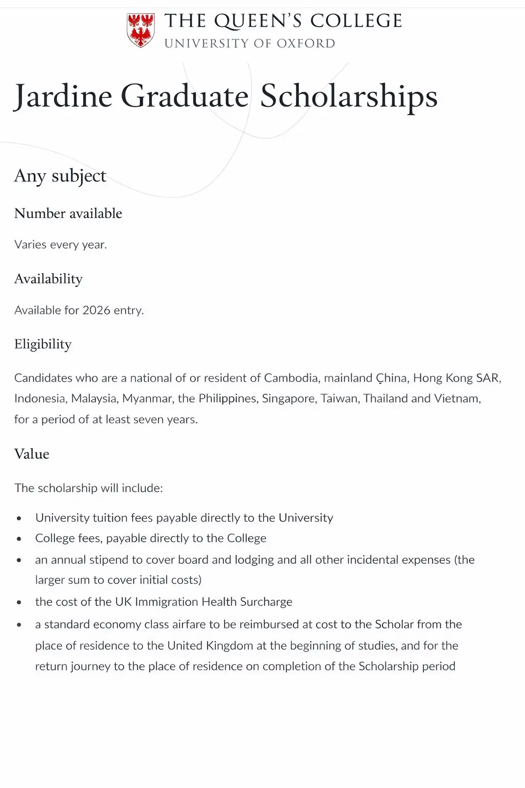 Fully Funded Jardine Graduate Scholarships at University of Oxford 2026 – Tuition, Stipend and Airfare Covered