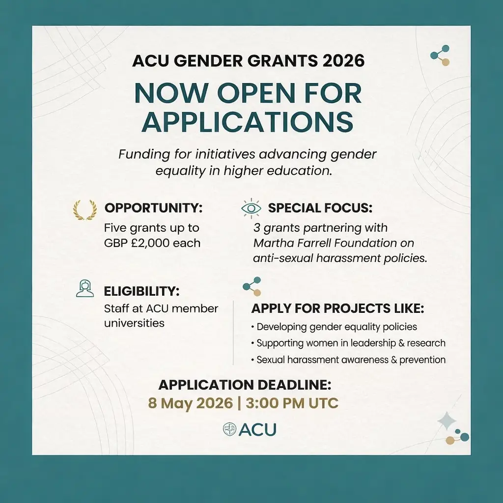 ACU Gender Grants 2026: Funding for University Projects Promoting Gender Equity (Up to £2,000)