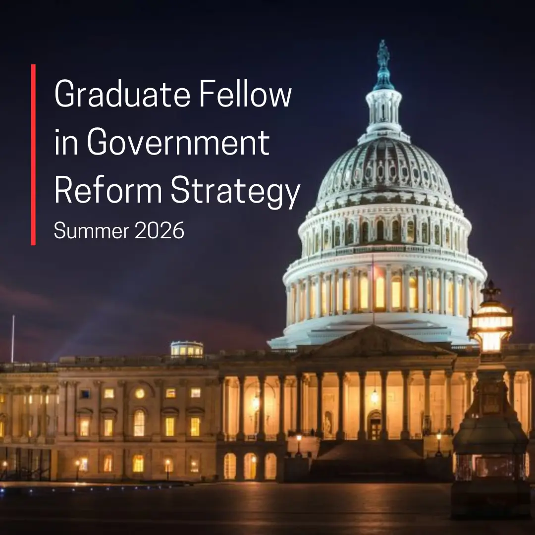 Flyer promoting the Summer 2026 Graduate Fellow – Government Reform Strategy opportunity with the U.S. Congress Joint Economic Committee,