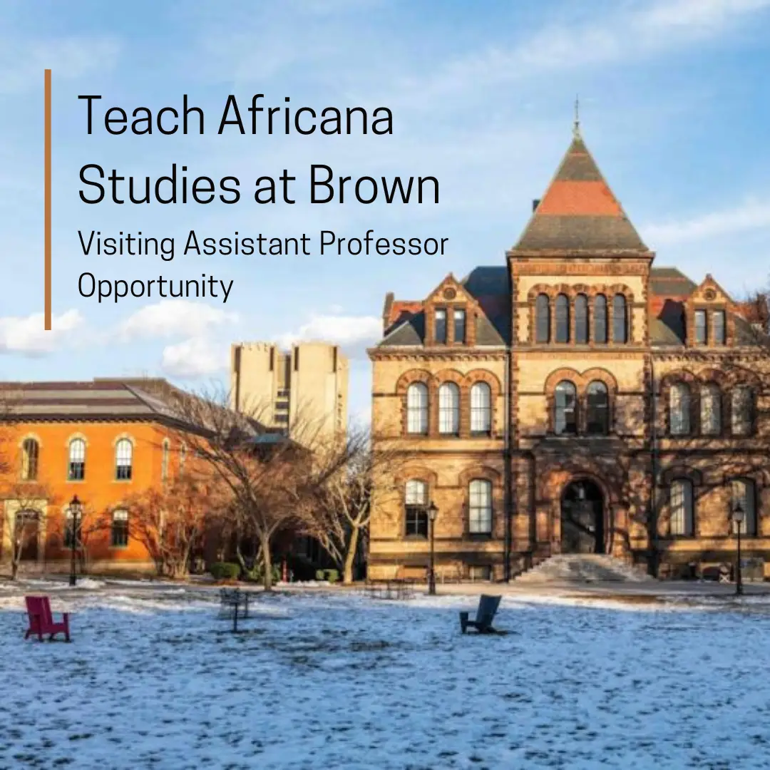 Flyer promoting the Visiting Assistant Professor of Africana Studies position at Brown University for the 2026–2027 academic year with the April 5, 2026 application deadline.