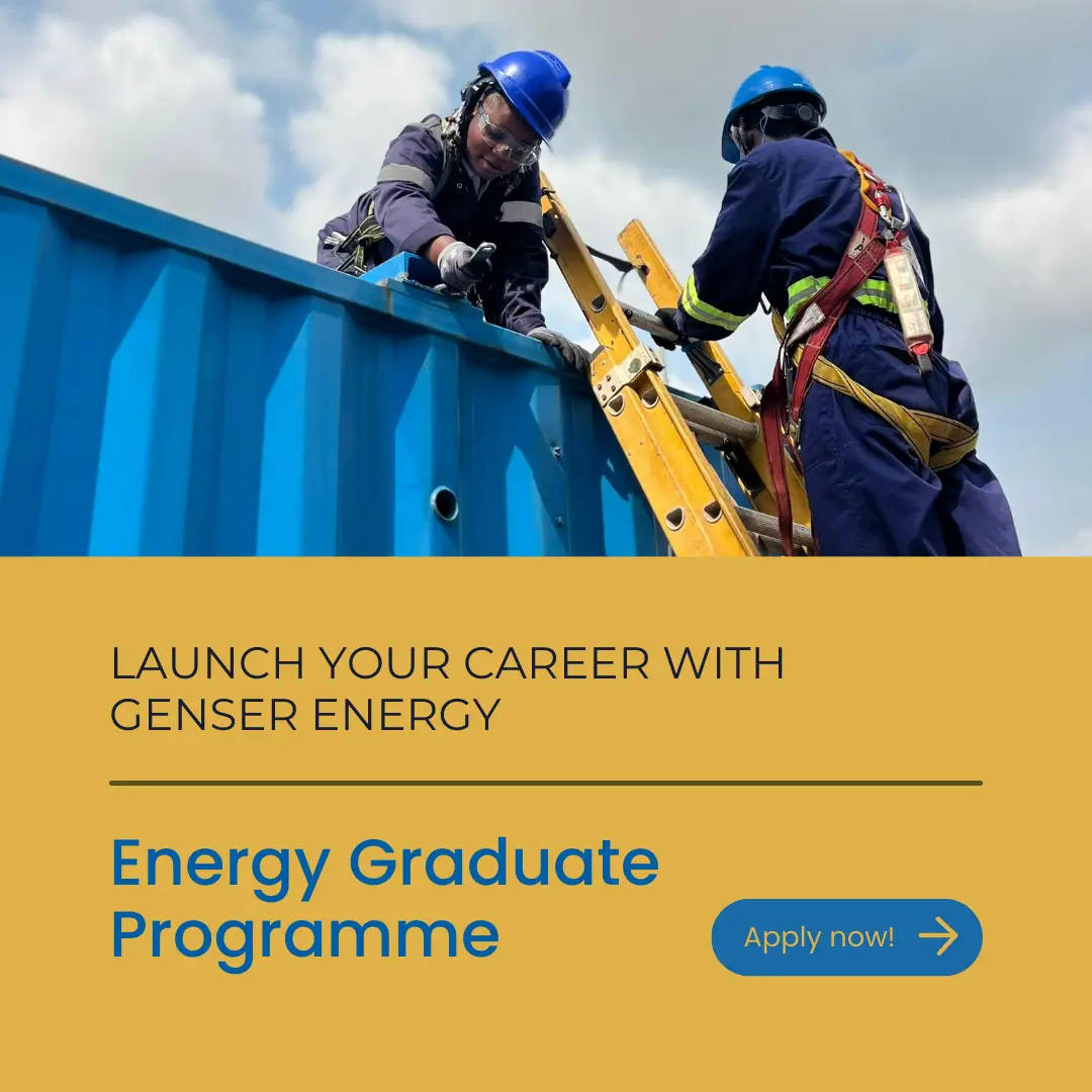 Flyer promoting the Genser Energy Graduate Programme 2026 offering professional training, mentorship, and graduate trainee placement in the energy sector