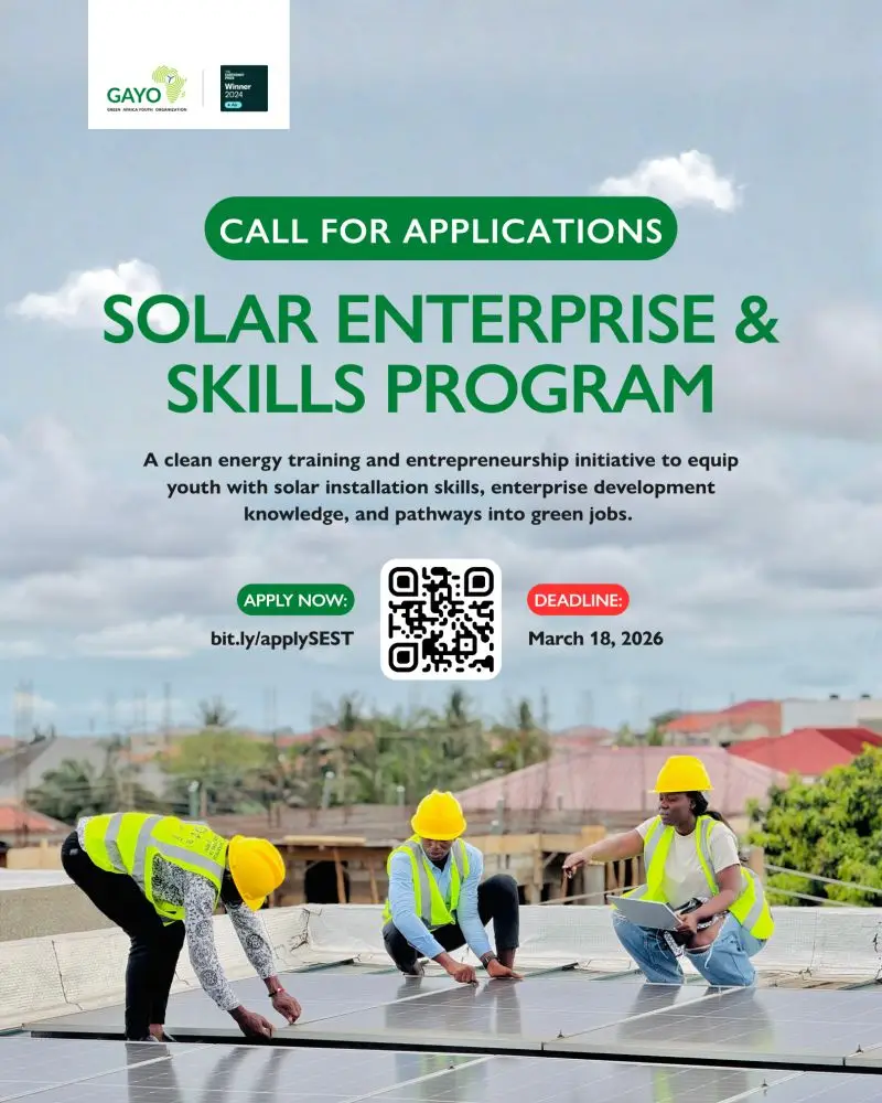 Solar Enterprise and Skills Program (Ghana) 2026: Hands-On Solar PV Training, Entrepreneurship Skills, Mentorship, and Internship Opportunities for Youth