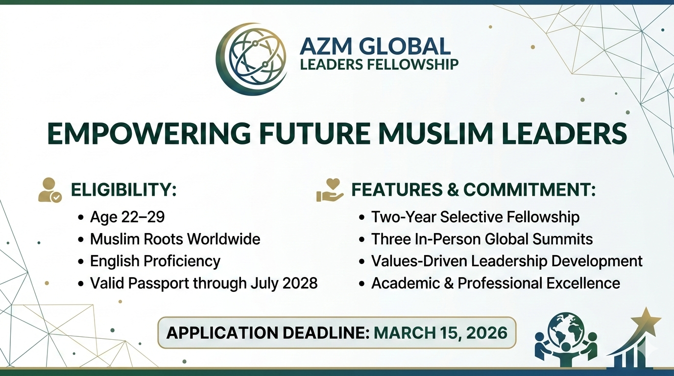 Azm Global Leaders Fellowship 2026–2028: Fully Funded Leadership Program for Emerging Muslim Leaders (Apply by March 15, 2026)