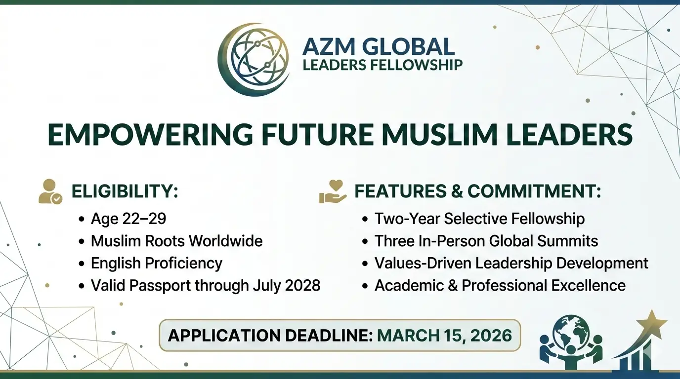 Azm Global Leaders Fellowship 2026–2028: Fully Funded Leadership Program for Emerging Muslim Leaders (Apply by March 15, 2026)