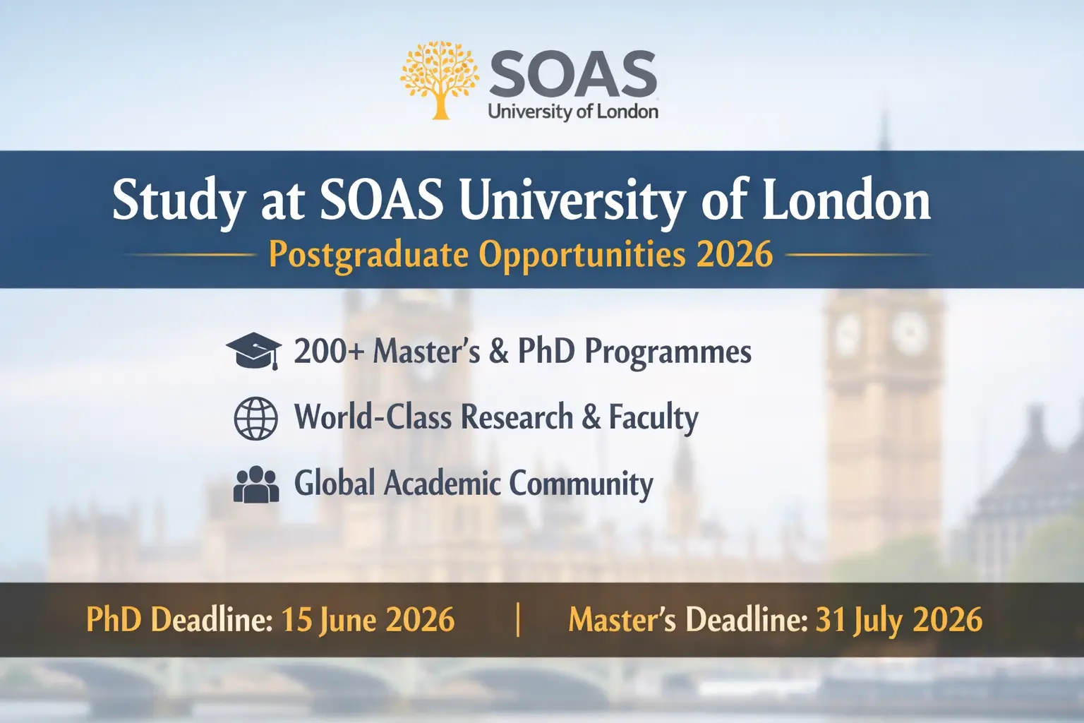 Study at SOAS University of London in 2026: Apply for Master’s and PhD Programmes (Global Postgraduate Opportunities)