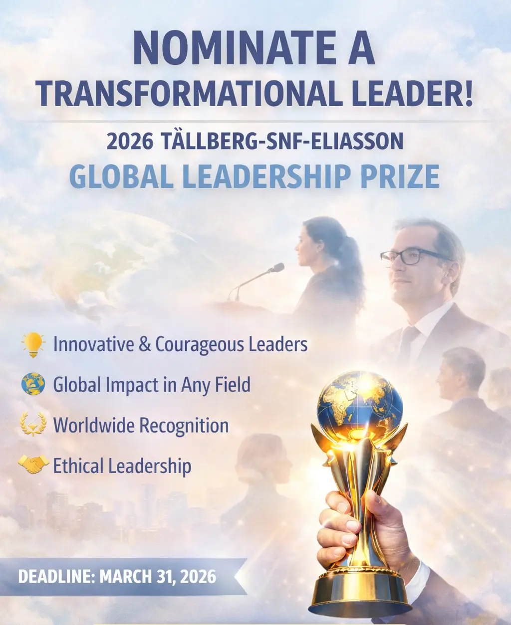 Nominate a Transformational Leader for the 2026 Tällberg-SNF-Eliasson Global Leadership Prize