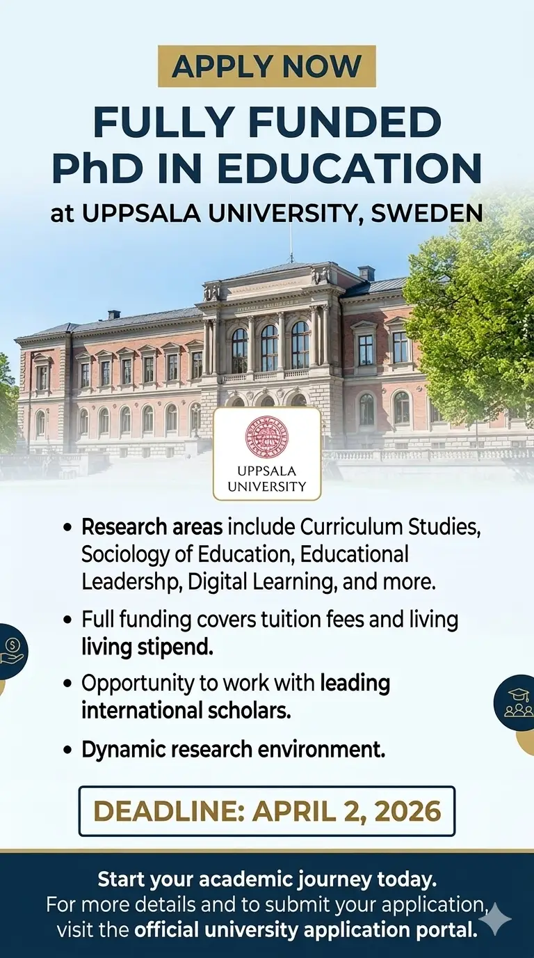 Apply Now: Fully Funded PhD in Education at Uppsala University, Sweden – 2 Positions Available