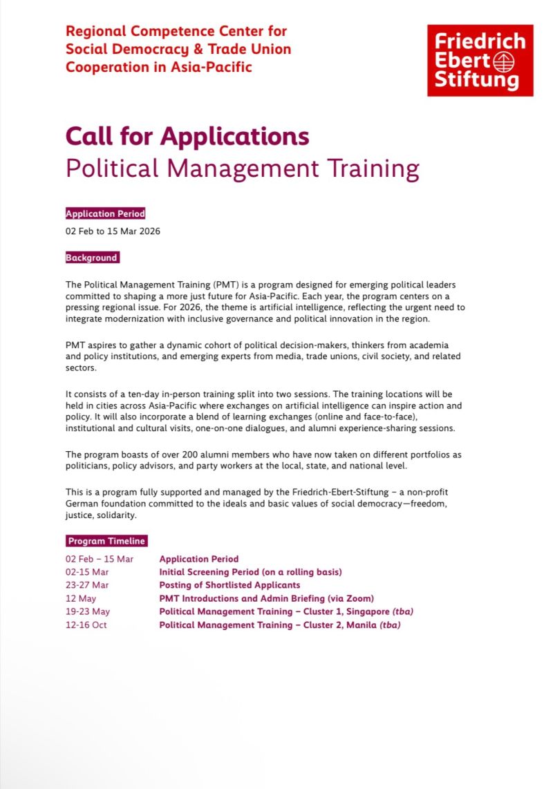 Fully Funded Political Management Training 2026 in Asia-Pacific (AI and Digitisation Focus)